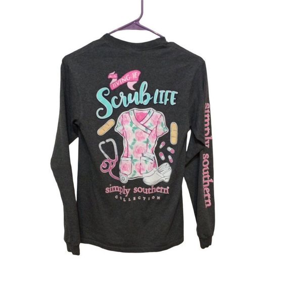 SIMPLY Southern Long Sleeve Top Small Grey Cotton/Polyester - Picture 2 of 4